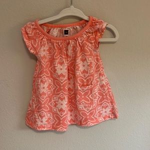 Tea collection soft coral and white shirt dress with pocket